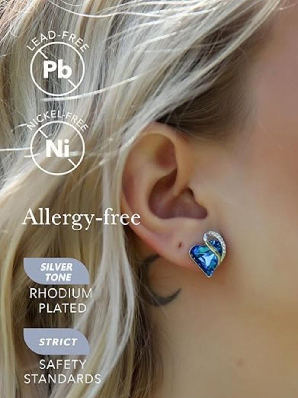 Leafael Infinity Love Heart Birthstone Stud Earrings for Women Bermuda Blue Sept